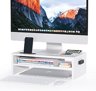 Wooden 2-Tier Monitor Stand with Storage and Cable Management