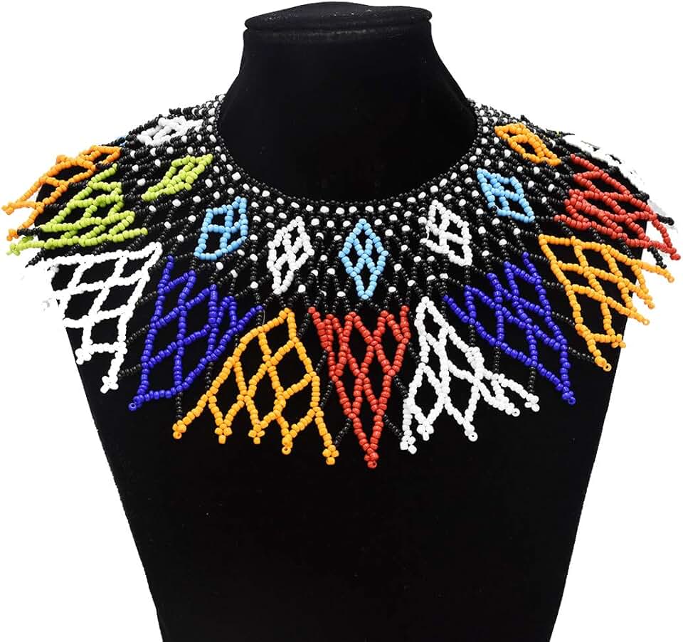 Multicolor Zulu Beaded Necklace with Maasai Design