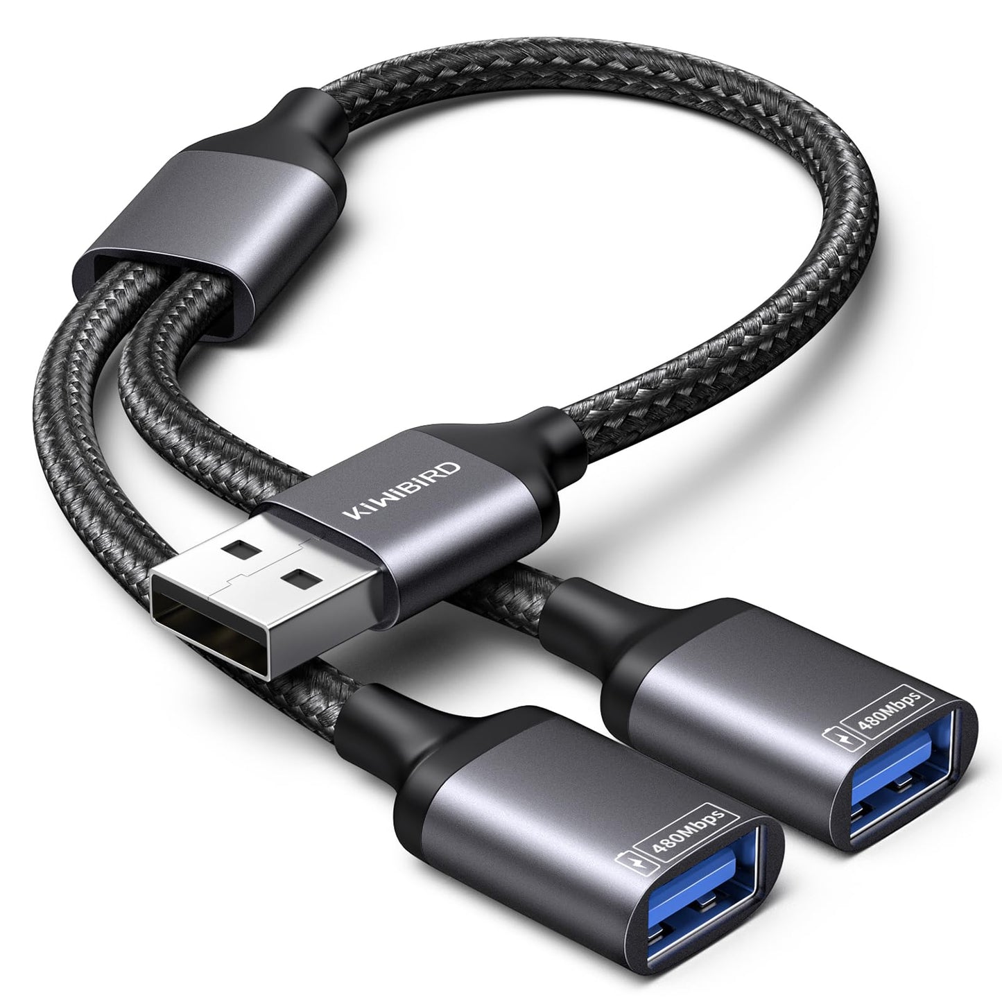 USB splitter with two ports for charging and data