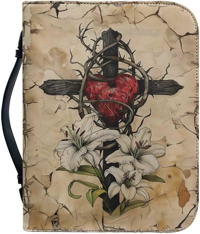 Men's Leather Bible Cover with Handle and Pockets