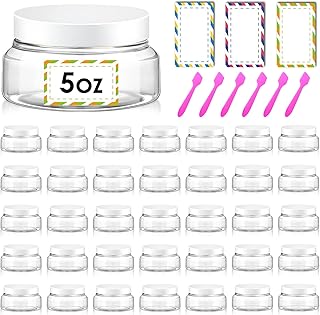Set of 36 clear 5 oz refillable cosmetic jars with lids