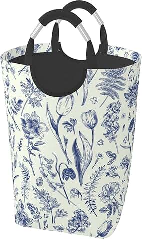 Blue floral foldable laundry basket with handles