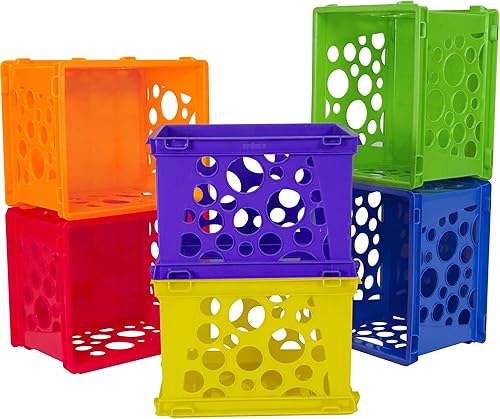 12-pack mini storage crates in assorted colors