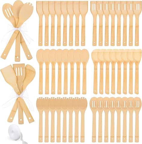 Set of 72 Wooden Bamboo Spatulas for Cooking