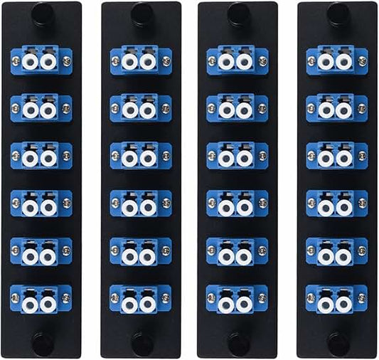 Six Duplex LC Fiber Patch Panel with Blue Adapters, 12 Ports