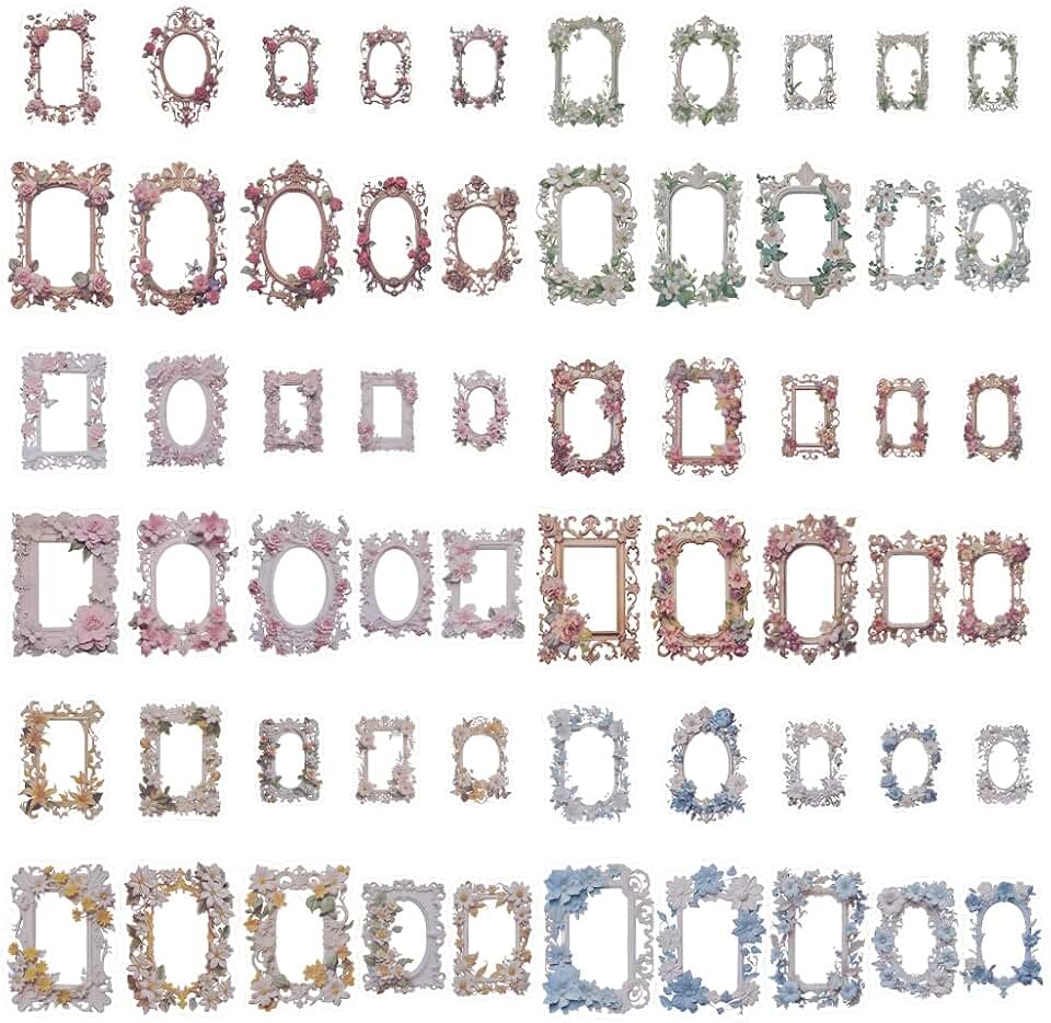 Creates decorative floral photo borders for scrapbooking and collage projects.