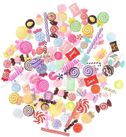 Provides assorted colorful charms for slime, crafts, and scrapbooking projects.