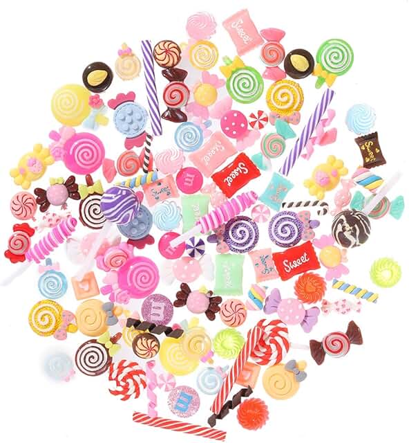 Provides assorted colorful charms for slime, crafts, and scrapbooking projects.