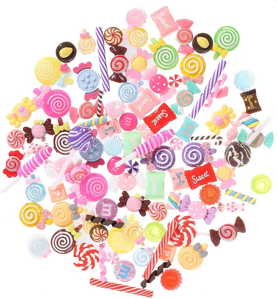 Provides assorted colorful charms for slime, crafts, and scrapbooking projects.