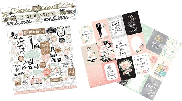 Wedding Scrapbook Supplies Set with Stickers and Paper