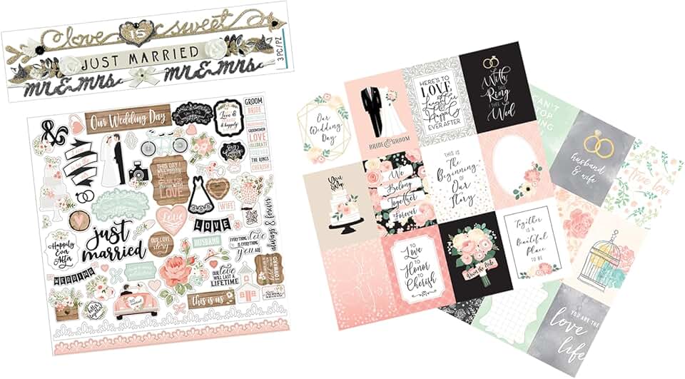 Wedding Scrapbook Supplies Set with Stickers and Paper