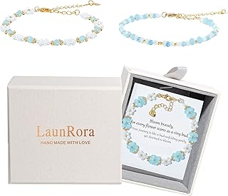 Set of 3 Handmade Blue Flower Beaded Bracelets for Women