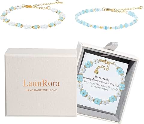 Set of 3 Handmade Blue Flower Beaded Bracelets for Women
