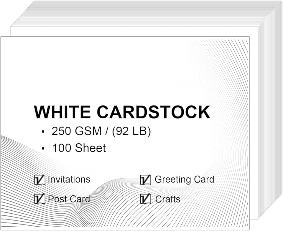 100 Sheets of 250gsm White Cardstock for Crafts and Cards