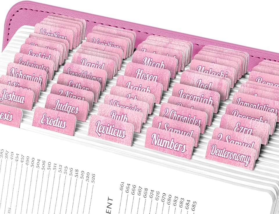 Pink Leather Look Bible Tabs for Old and New Testaments