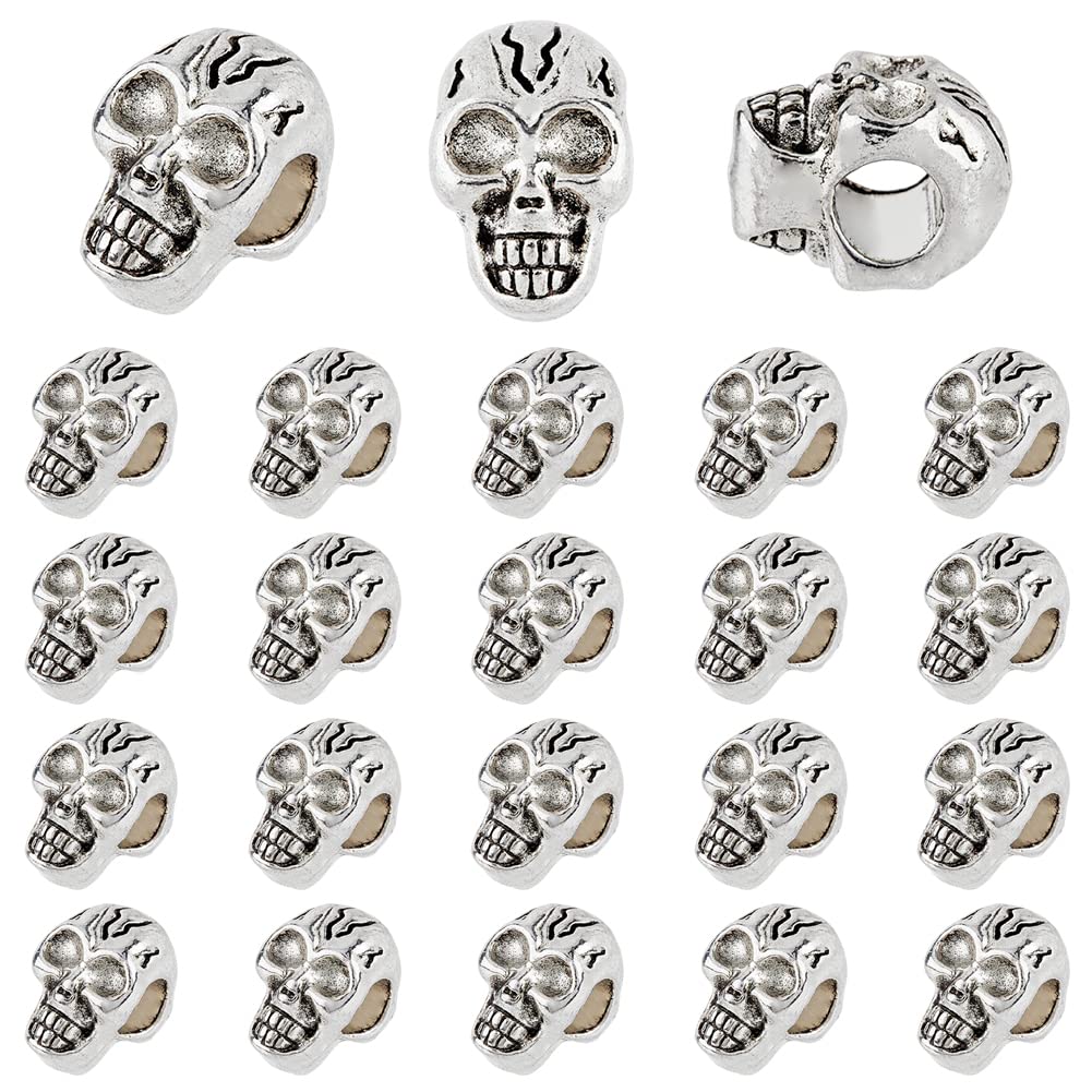 50Pcs Antique Silver Skeleton Bone Beads for Jewelry Making