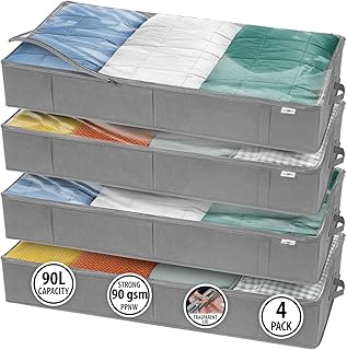 Grey Closet and Underbed Storage Containers, 4 Pack