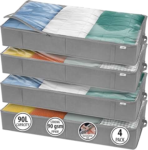 Grey Closet and Underbed Storage Containers, 4 Pack
