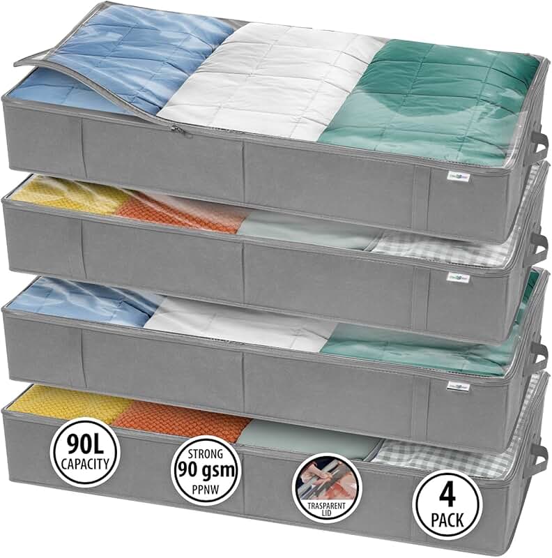 Grey Closet and Underbed Storage Containers, 4 Pack
