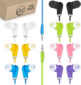 100 Pack Multi-Colored Wired In-Ear Earbuds with Silicone Tips