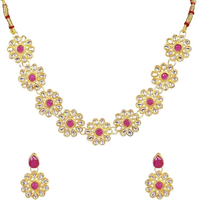 Kundan Floral Choker Necklace and Earrings Set