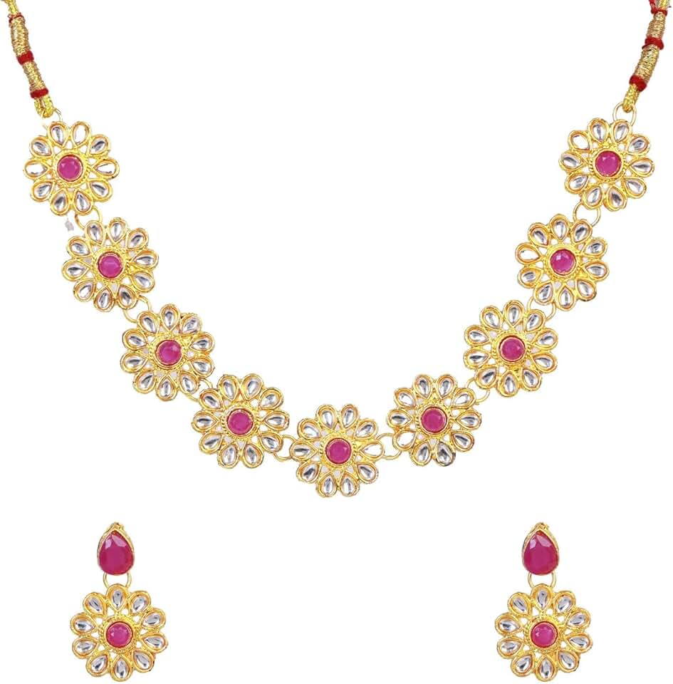 Kundan Floral Choker Necklace and Earrings Set