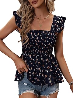 Women's Floral Tie Back Ruffle Peplum Sleeveless Top