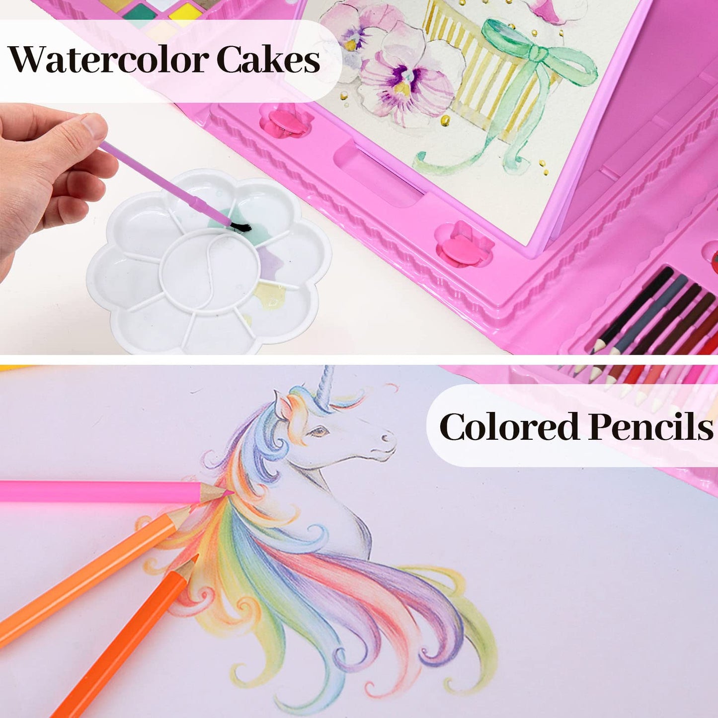 208-Piece Drawing Art Kit with Double Sided Trifold Easel