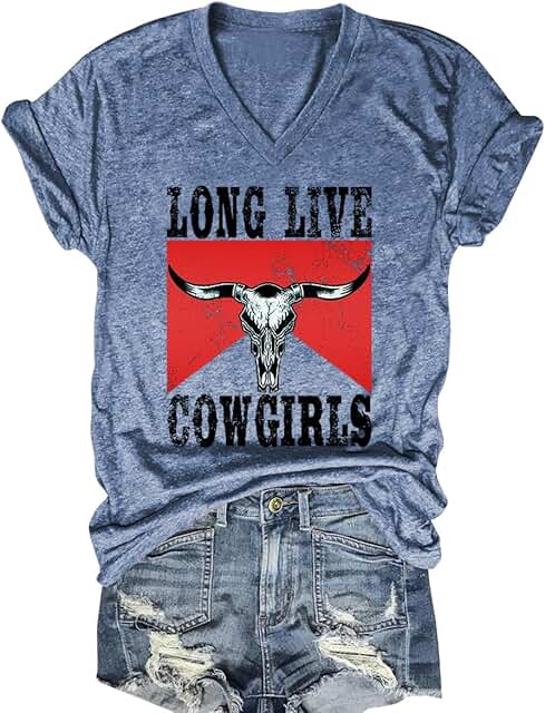 Women’s Cowgirl Cartoon Boots V-Neck Short Sleeve Top