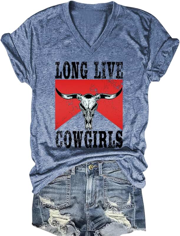 Women’s Cowgirl Cartoon Boots V-Neck Short Sleeve Top