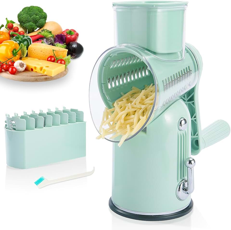 Manual Rotary Cheese Grater with Handle and Replaceable Blades