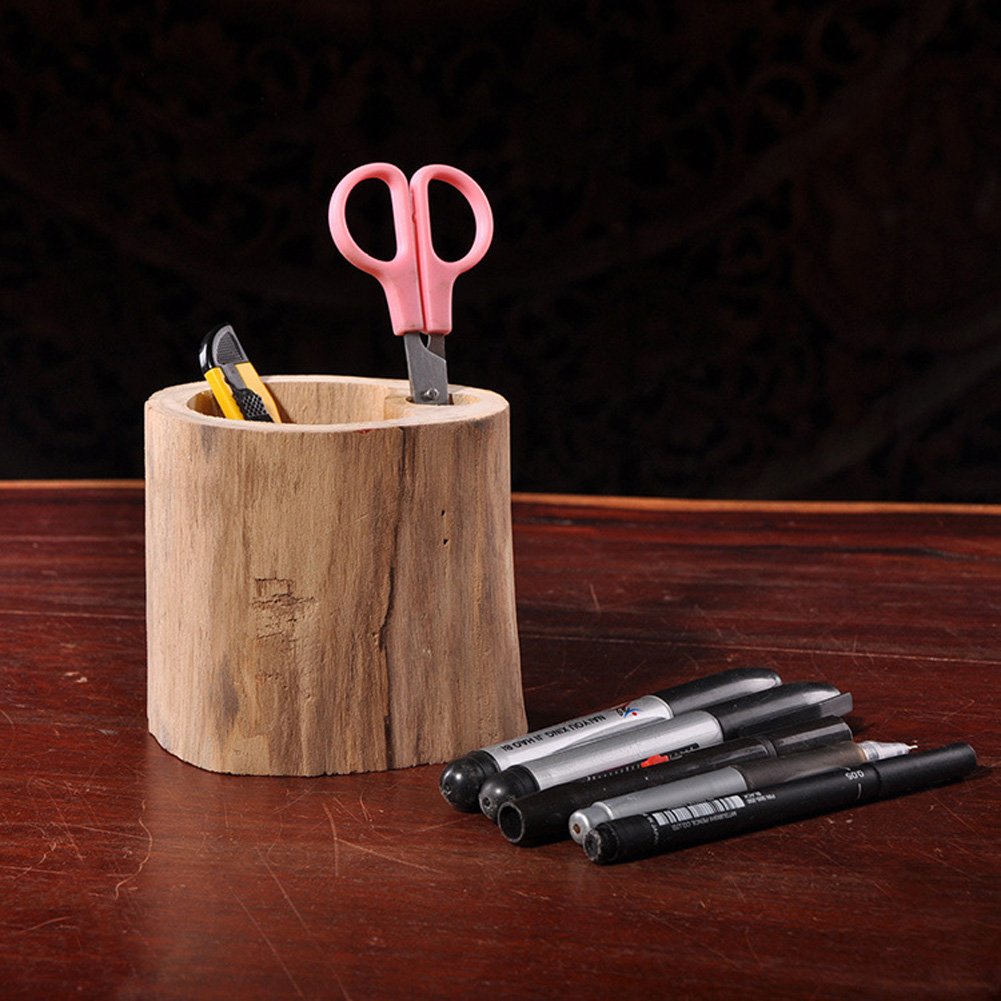 Solid Wooden Stump Pen and Pencil Holder
