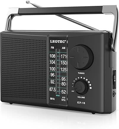 Portable AM FM Radio with Large Speaker and Tuning Dial