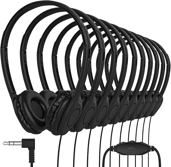 Bulk On-Ear Student Headphones with Volume Control, 20 Pack