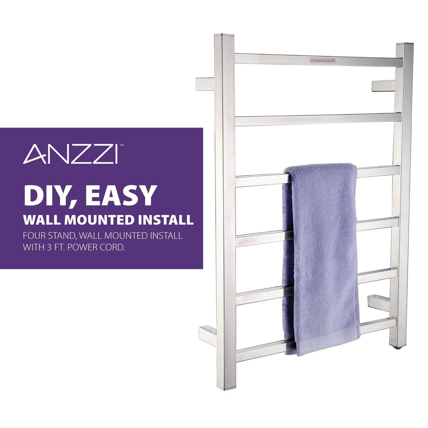 Charles 6-Bar Wall Mount Brushed Nickel Towel Warmer  Energy Efficient 68W Electric Plug in Heated Towel Rack for Bathroom  Stainless Steel Towel Heater Rail Quick Towel Dryer  TW-AZ014BN