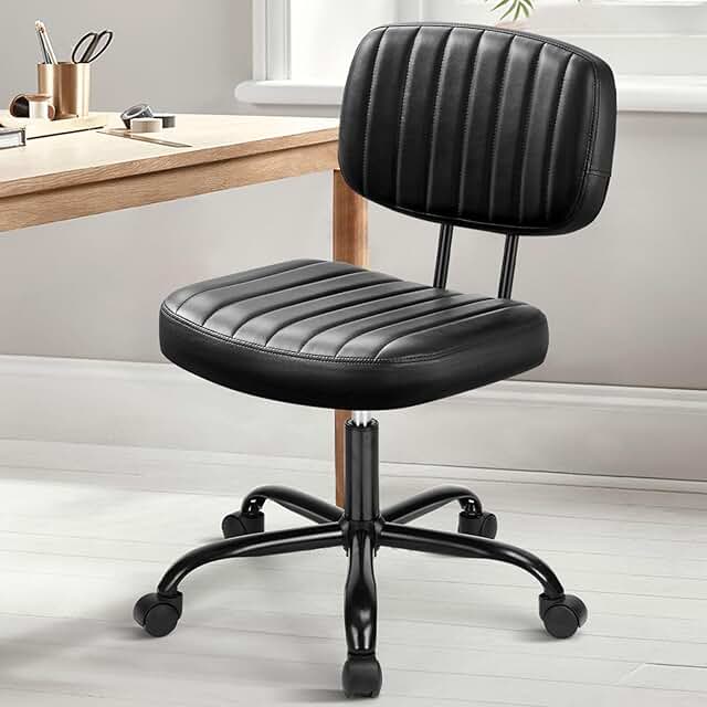 Small Armless Home Desk Chair with Lumbar Support