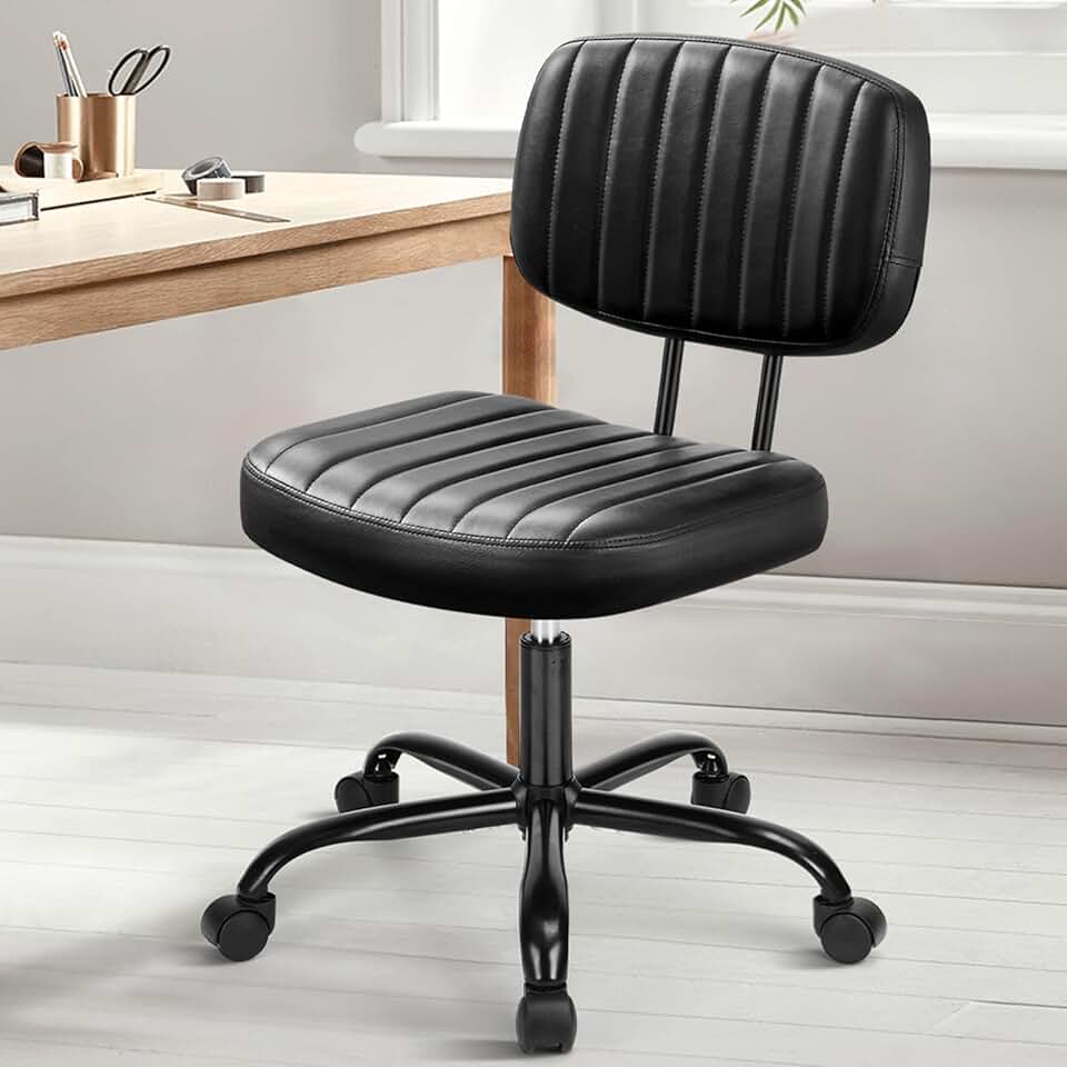 Small Armless Home Desk Chair with Lumbar Support