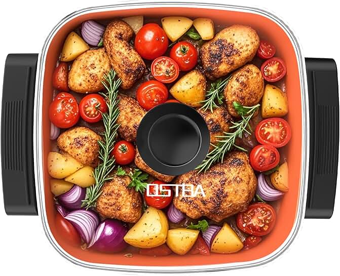 Electric Skillet and Frying Pan with Glass Lid