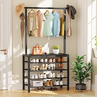 5-Tier Adjustable Shoe and Coat Rack for Entryway