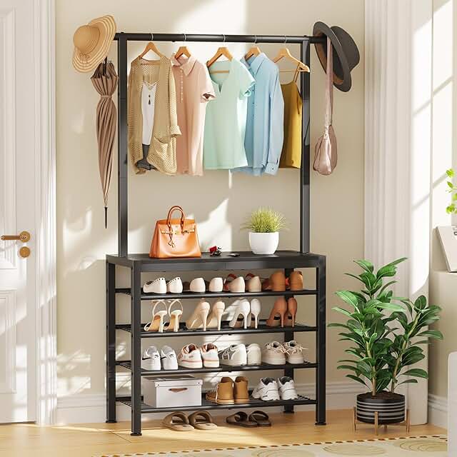 5-Tier Adjustable Shoe and Coat Rack for Entryway