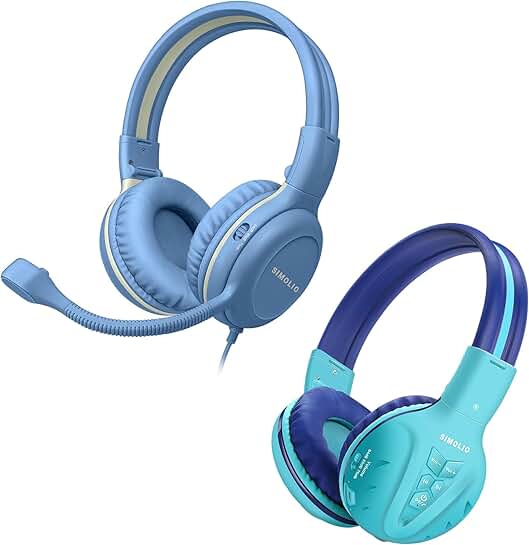 Kids Wired and Wireless Headphones with Mic, Pink, Foldable
