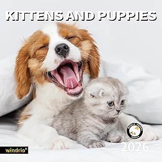 2026 Wall Calendar with Kittens and Puppies, 12x24 inches