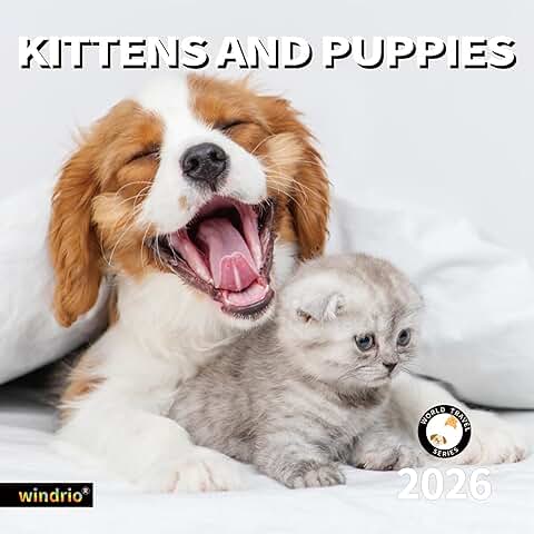 2026 Wall Calendar with Kittens and Puppies, 12x24 inches