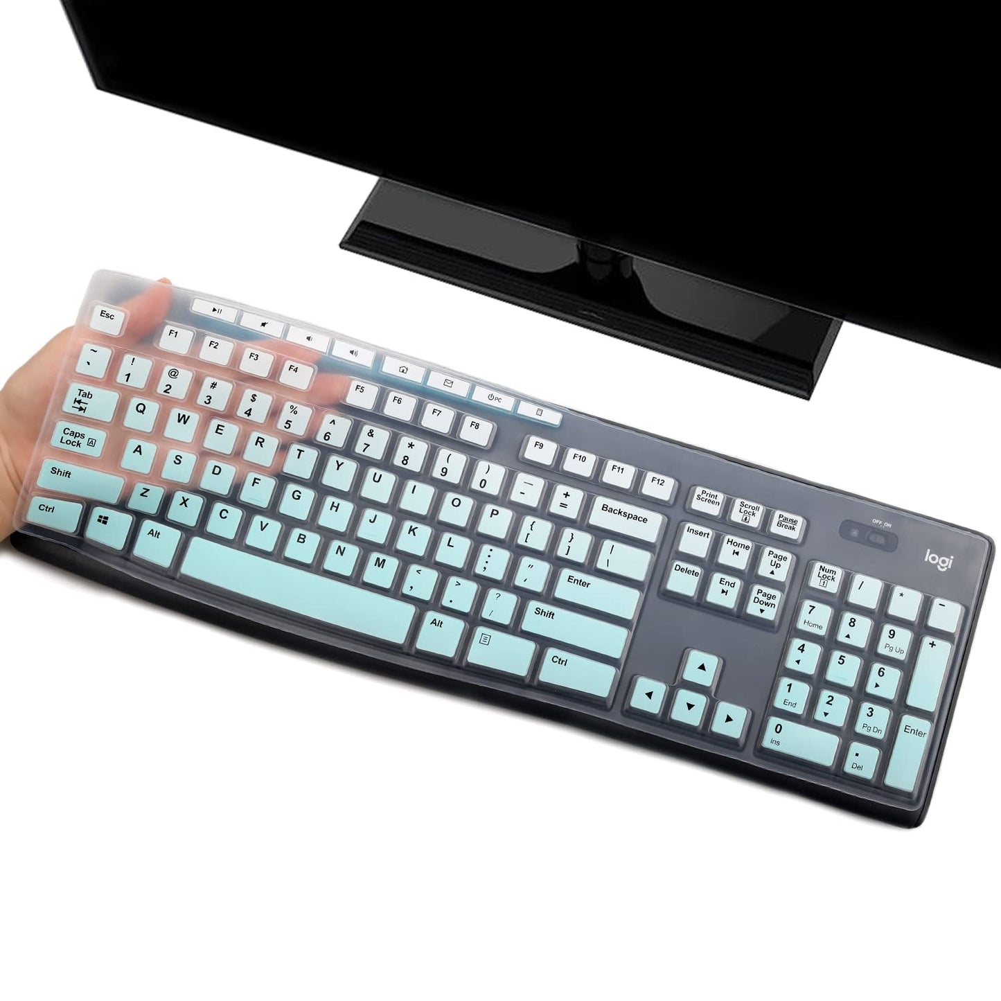 Mint green silicone keyboard cover for wireless and desktop keyboards
