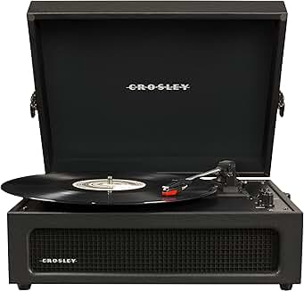 Vintage portable vinyl record player with Bluetooth and built-in speakers