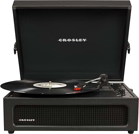 Vintage portable vinyl record player with Bluetooth and built-in speakers