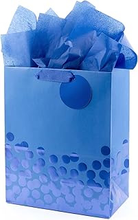 Large 13-inch Blue Foil Gift Bag with Tissue Paper
