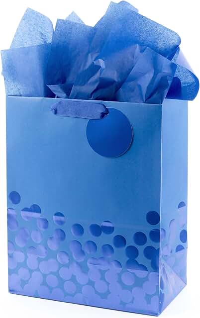 Large 13-inch Blue Foil Gift Bag with Tissue Paper