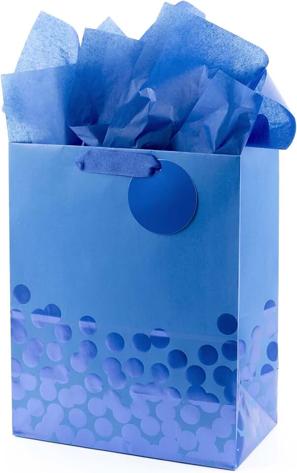 Large 13-inch Blue Foil Gift Bag with Tissue Paper