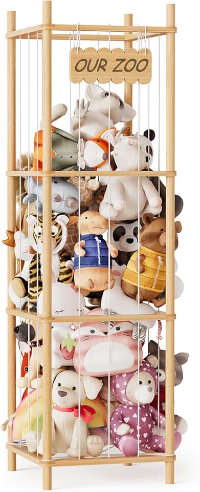 Large Wooden Animal Plush Toy Storage Organizer